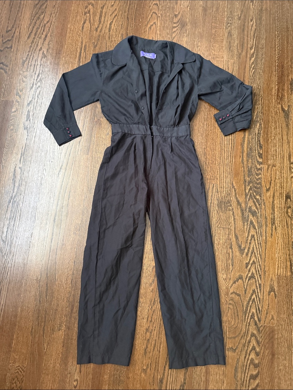 Elton John for Realisation Black Collared Jumpsuit XS Silk-Cotton Long sleeve